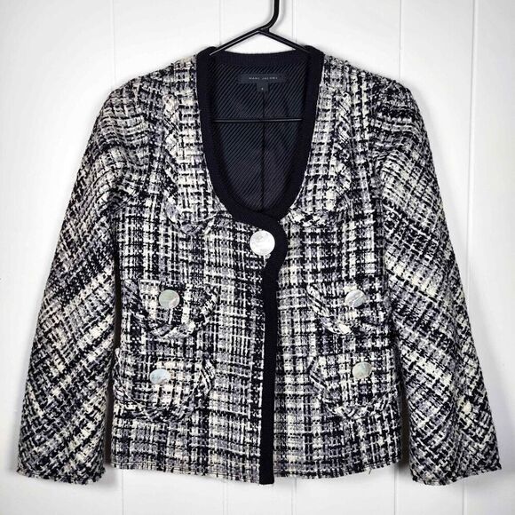 Marc Jacobs Jackets & Blazers - Marc Jacobs Womens Wool Cotton Tweed Jacket Mother of Pearl Snaps Pockets Size 0